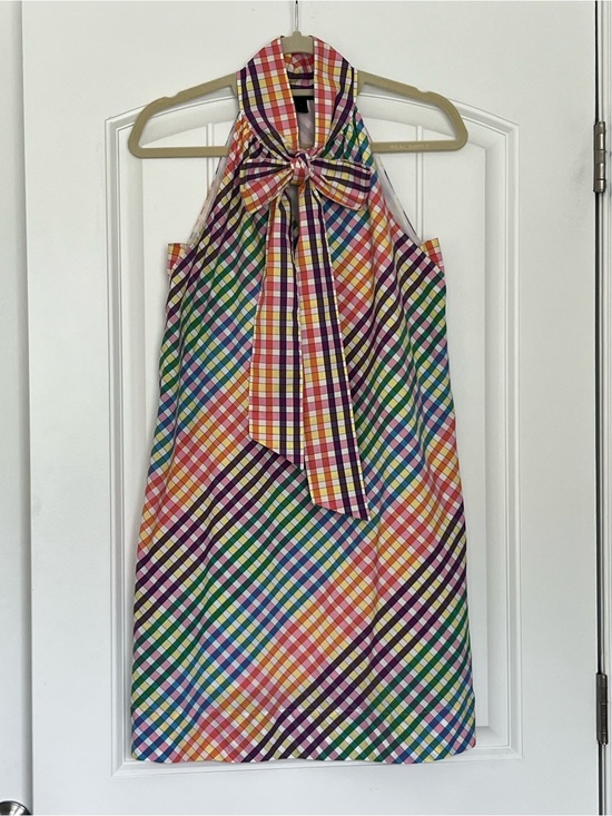 J. Crew Dresses & Skirts - J. Crew Multicolor Rainbow Gingham Tie-Neck Dress Size 2